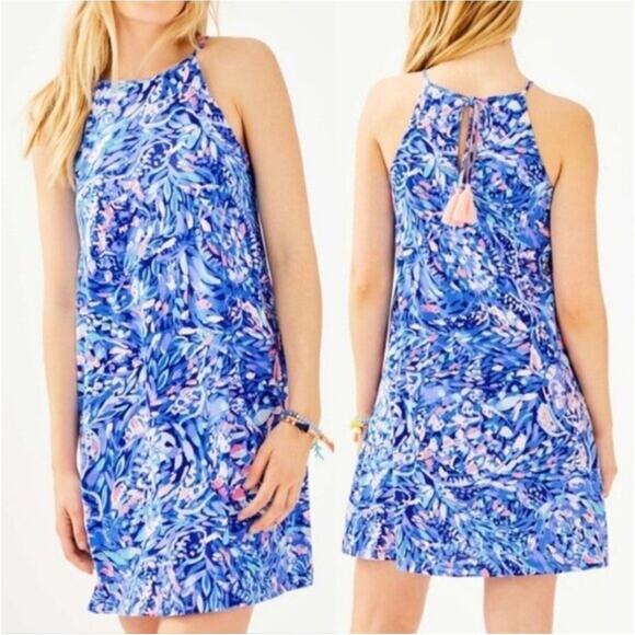 Lilly Pulitzer Dresses & Skirts - Lilly Pulitzer Margot Party Wave Pima Cotton Blue Pink Floral Mini Dress S New